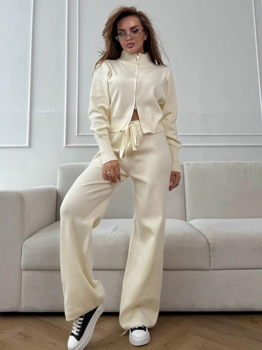 Zip-Up Two-Piece Set with Long Sleeves in Ivory – photo 1