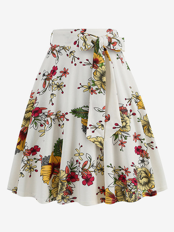 High-Waisted Skirt with Belt in White – photo 1