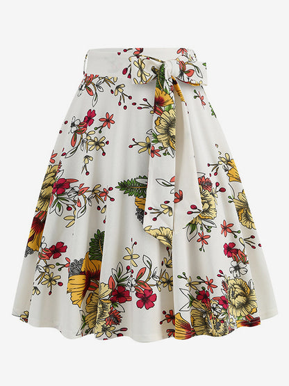 High-Waisted Skirt with Belt in White – photo 1