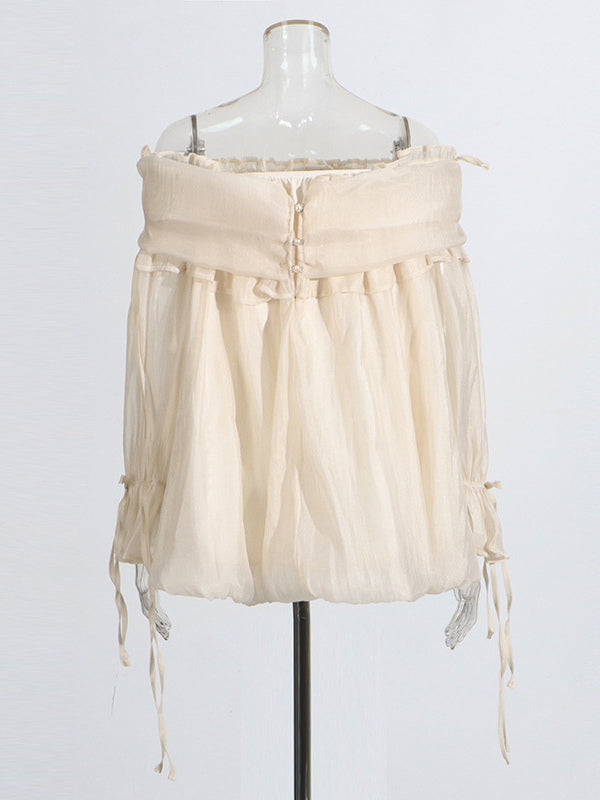 Off-Shoulder Blouse with Long Sleeves in Champagne – photo 2