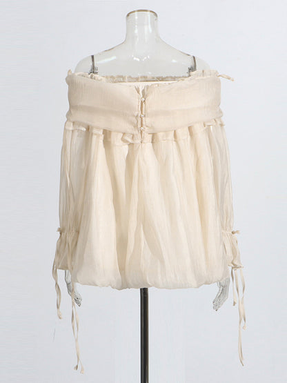 Off-Shoulder Blouse with Long Sleeves in Champagne – photo 2