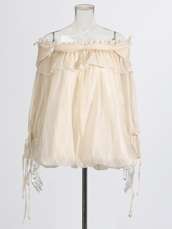 Off-Shoulder Blouse with Long Sleeves in Champagne – photo 3