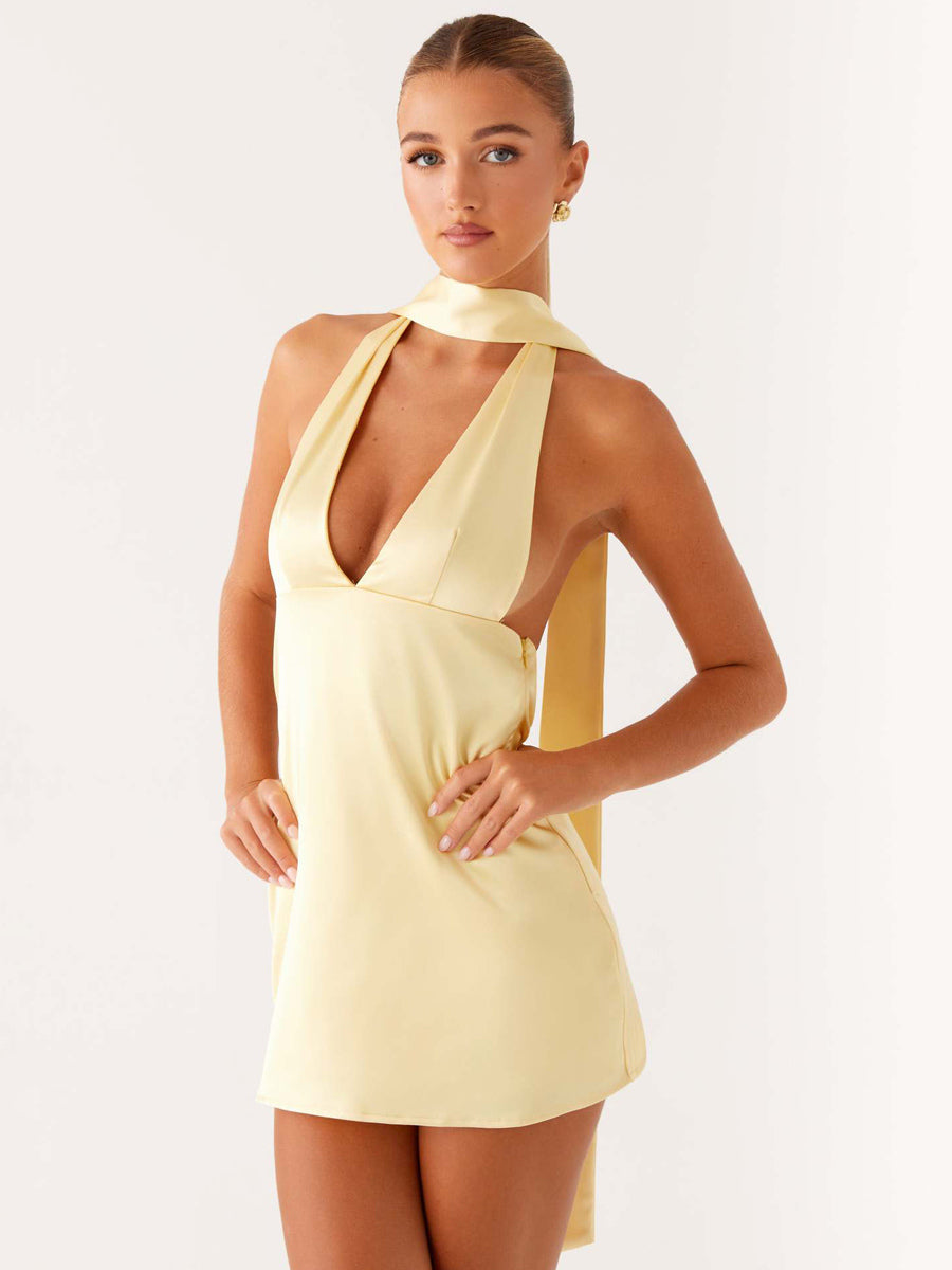 Satin V-Neck Mini Dress in Pink – photo 15