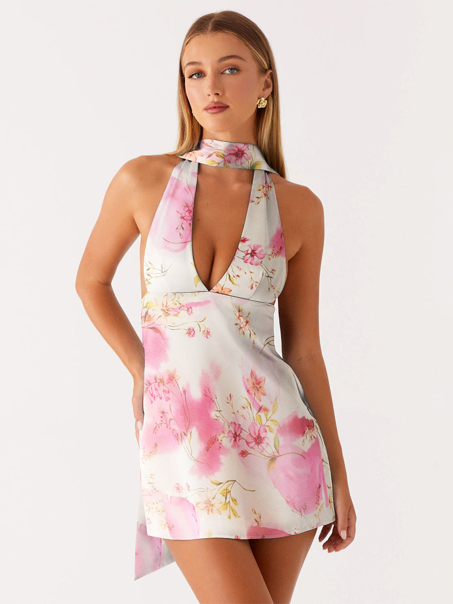 Satin V-Neck Mini Dress in Pink – photo 7