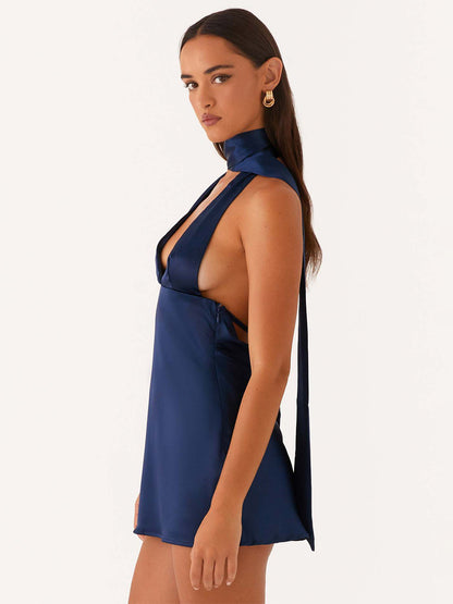 Satin V-Neck Mini Dress in Pink – photo 12