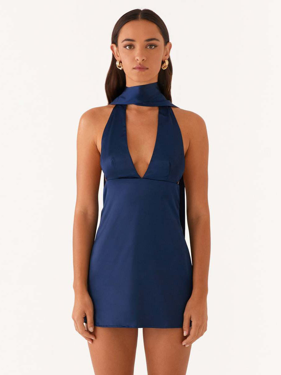 Satin V-Neck Mini Dress in Pink – photo 11
