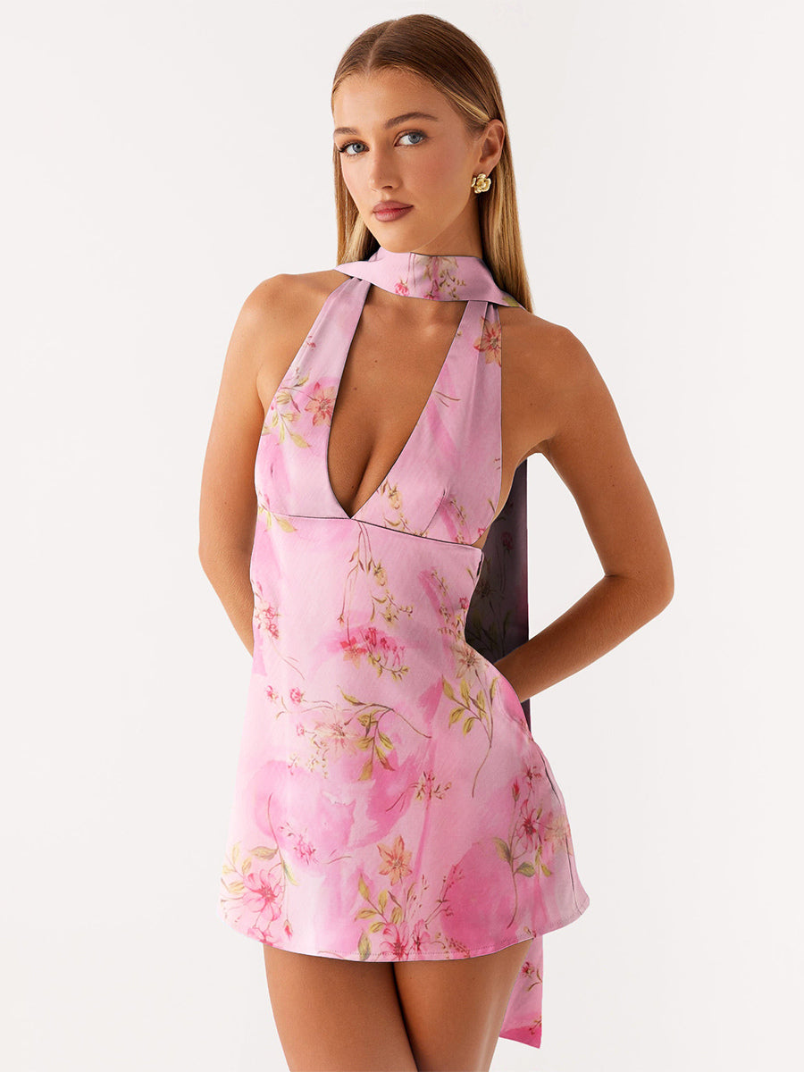 Satin V-Neck Mini Dress in Pink – photo 9