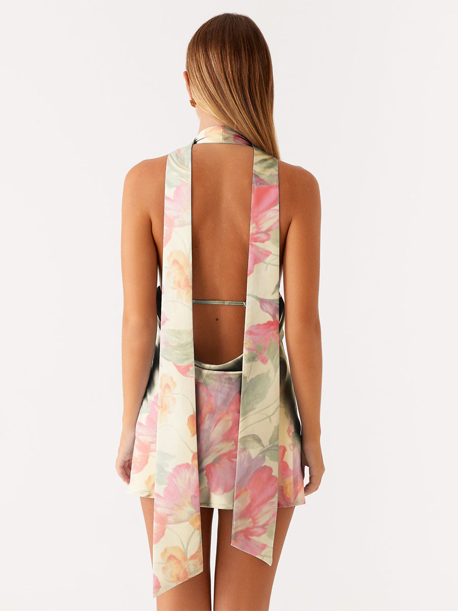 Satin V-Neck Mini Dress in Pink – photo 4