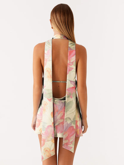 Satin V-Neck Mini Dress in Pink – photo 4