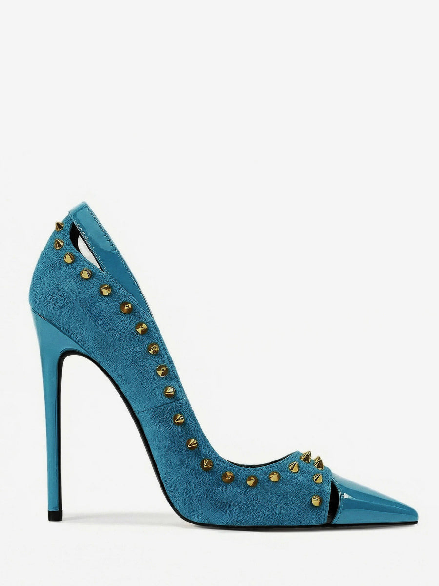 Pointed-Toe Court Shoes with Studs in Cyan Blue – photo 4