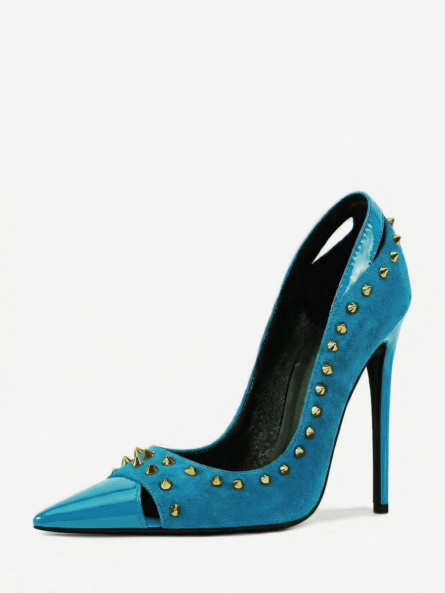 Pointed-Toe Court Shoes with Studs in Cyan Blue – photo 3