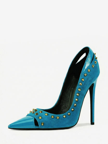 Pointed-Toe Court Shoes with Studs in Cyan Blue – photo 3