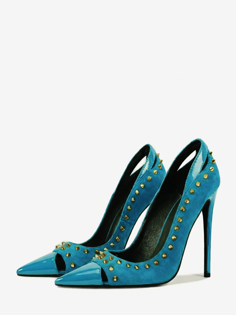 Pointed-Toe Court Shoes with Studs in Cyan Blue – photo 1