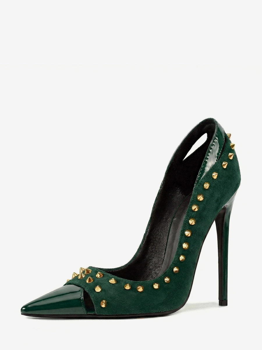 Pointed-Toe Court Shoes with Studs in Cyan Blue – photo 10