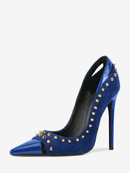 Pointed-Toe Court Shoes with Studs in Cyan Blue – photo 11