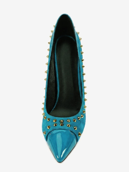 Pointed-Toe Court Shoes with Studs in Cyan Blue – photo 5