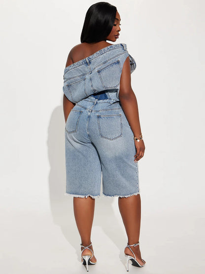 Sleeveless Jumpsuit with Lapels in Blue – photo 7