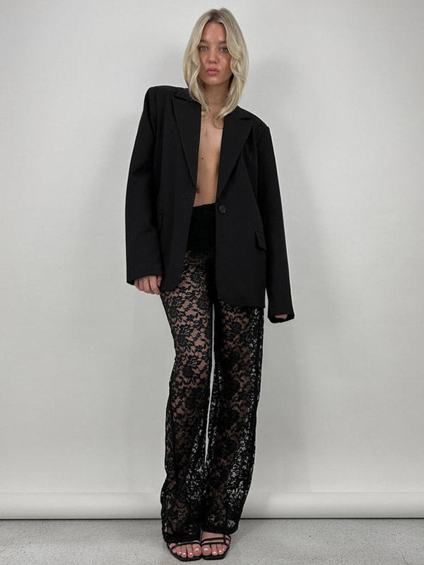 Trousers with Lace Trim in Black – photo 4