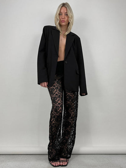 Trousers with Lace Trim in Black – photo 4