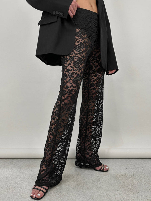 Trousers with Lace Trim in Black – photo 1