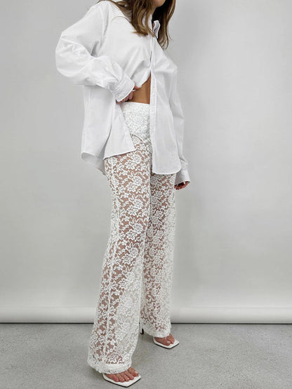 Trousers with Lace Trim in Black – photo 10