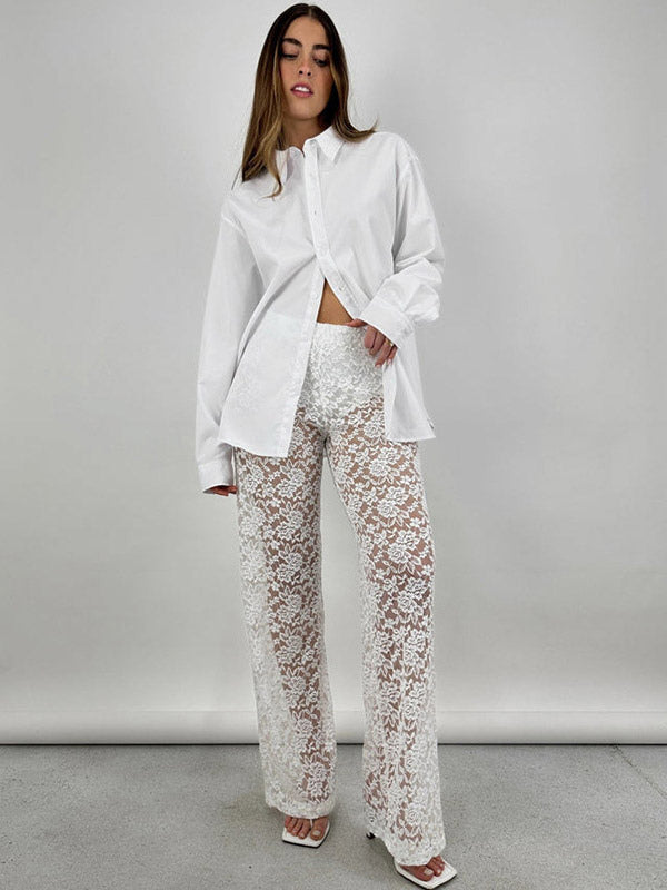 Trousers with Lace Trim in Black – photo 9