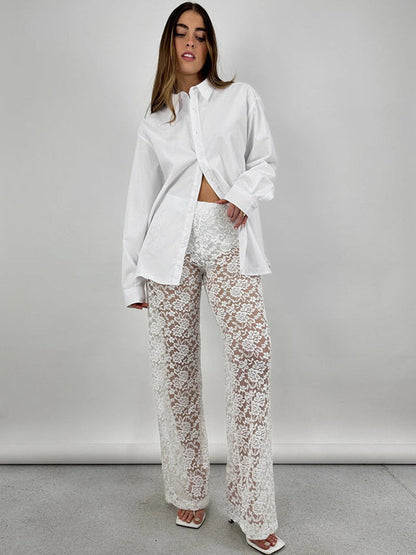 Trousers with Lace Trim in Black – photo 9