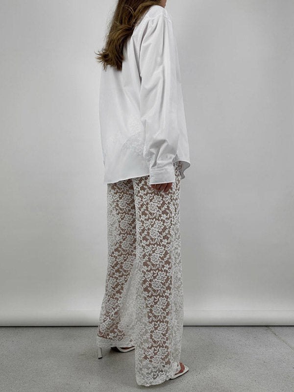 Trousers with Lace Trim in Black – photo 8