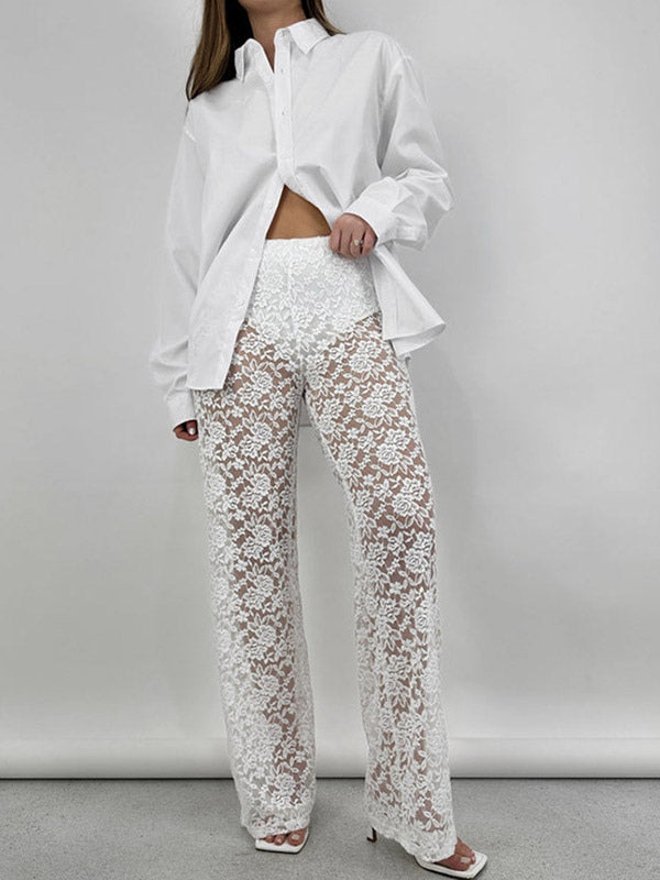 Trousers with Lace Trim in Black – photo 7