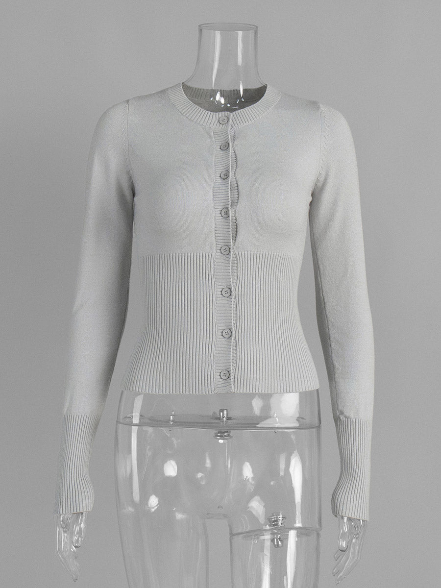 Crew-Neck Cardigan with Long Sleeves in Charcoal – photo 16