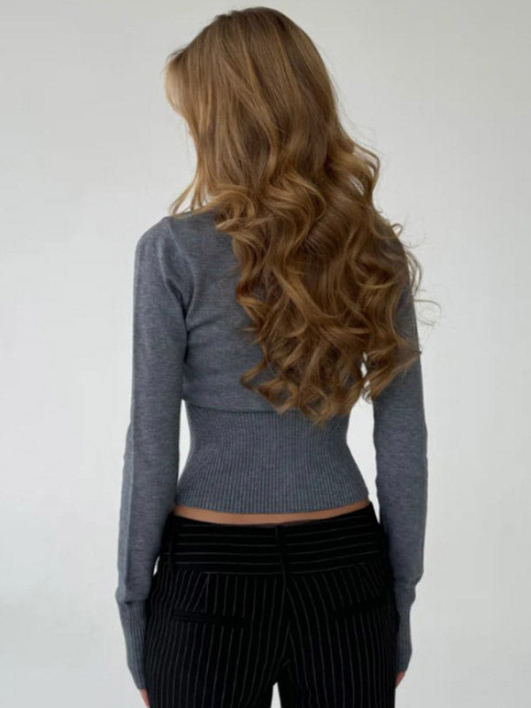 Crew-Neck Cardigan with Long Sleeves in Charcoal – photo 3