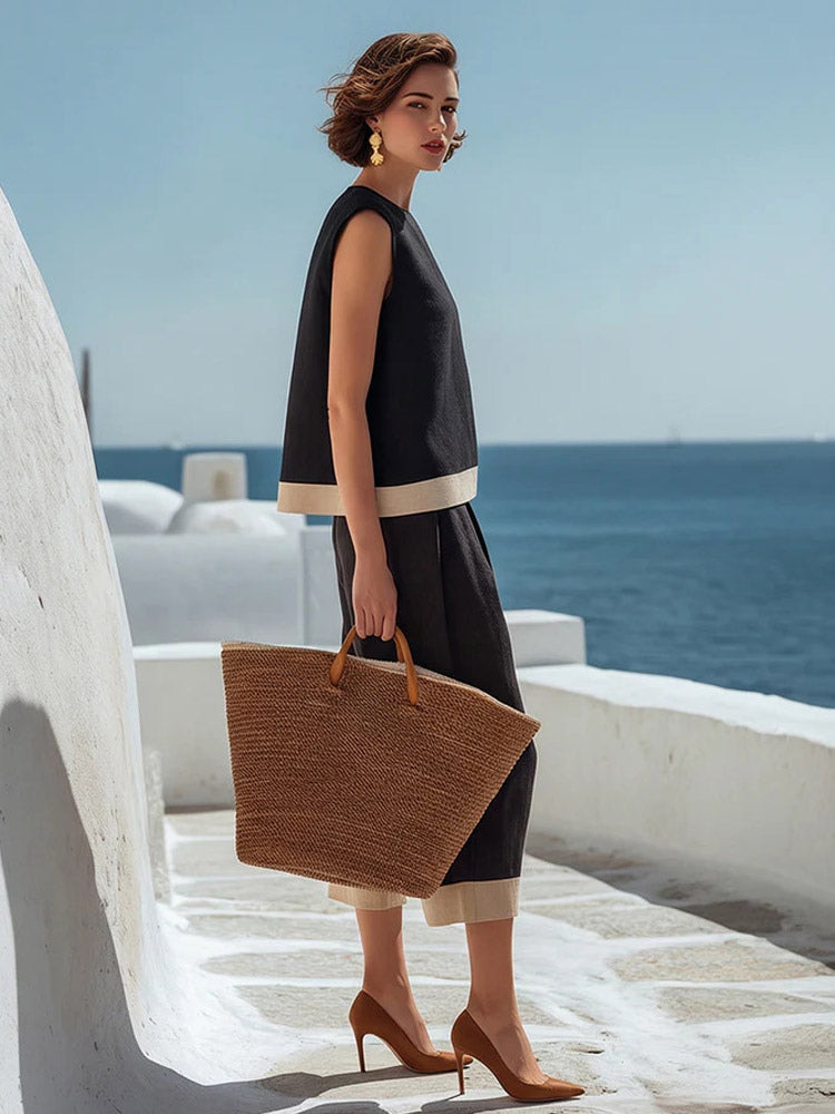 Crew-Neck Sleeveless Two-Piece Set in Black – photo 3