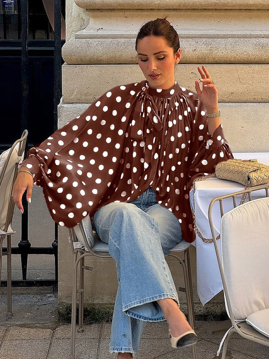Lace-Up Blouse with Long Sleeves in Brown – photo 1
