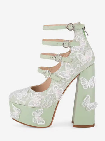 Round-Toe Heels with Bow in Sage