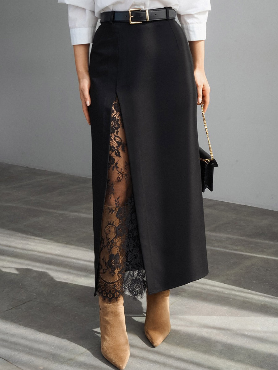 High-Waisted Skirt with Side Split in Brown – photo 6