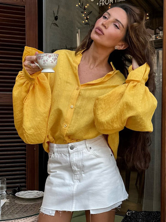 Oversized Shirt with Long Sleeves in Yellow – photo 2