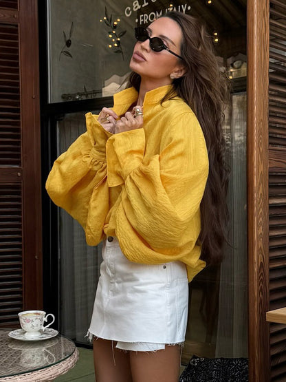 Oversized Shirt with Long Sleeves in Yellow – photo 3