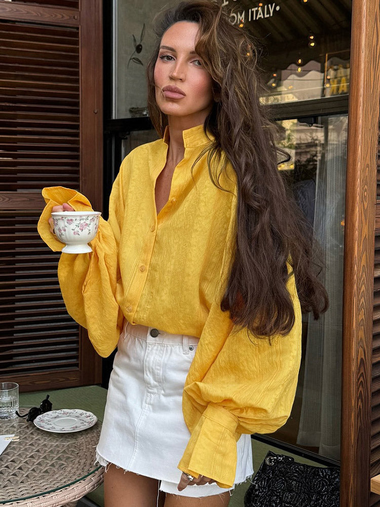 Oversized Shirt with Long Sleeves in Yellow – photo 1