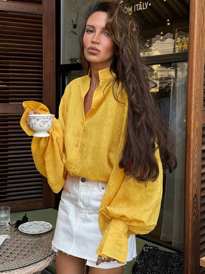 Oversized Shirt with Long Sleeves in Yellow – photo 1