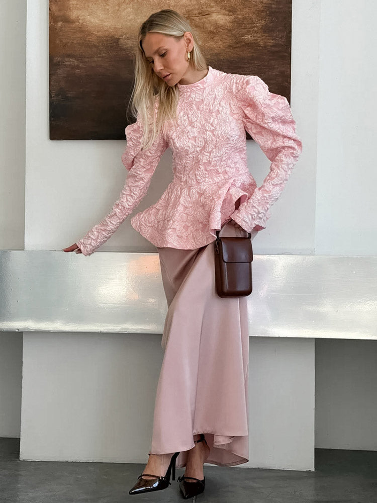 Flared Blouse with Long Sleeves in Pink – photo 2