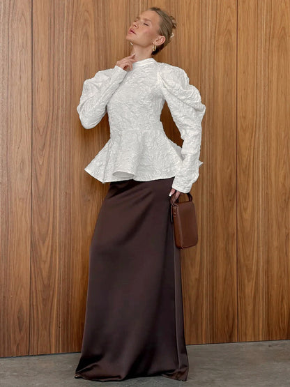 Flared Blouse with Long Sleeves in Pink – photo 8