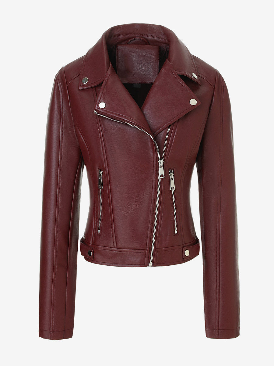 Zip-Up Jacket with Lapels in Burgundy – photo 2