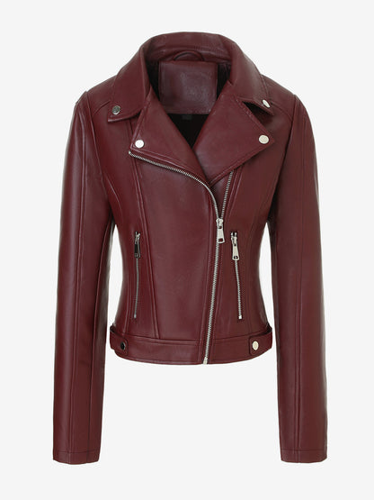 Zip-Up Jacket with Lapels in Burgundy – photo 2