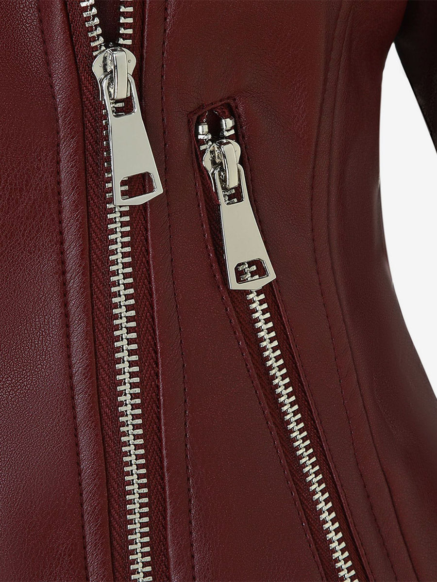 Zip-Up Jacket with Lapels in Burgundy – photo 4