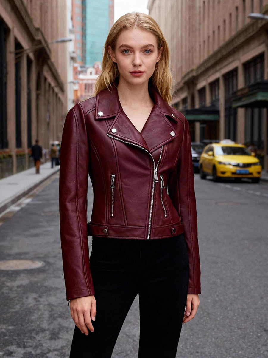 Zip-Up Jacket with Lapels in Burgundy – photo 1