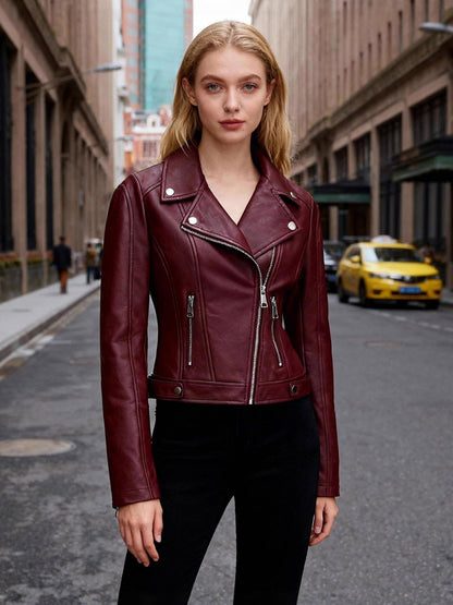 Zip-Up Jacket with Lapels in Burgundy – photo 1