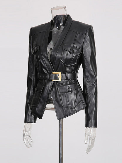 V-Neck Blazer with Long Sleeves in Black – photo 2