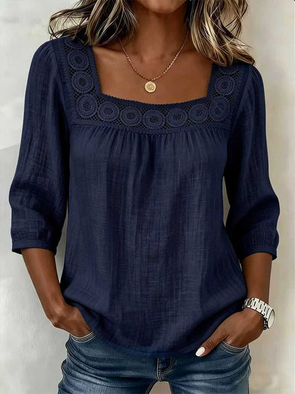 Square-Neck Blouse with Puff Sleeves in White – photo 2