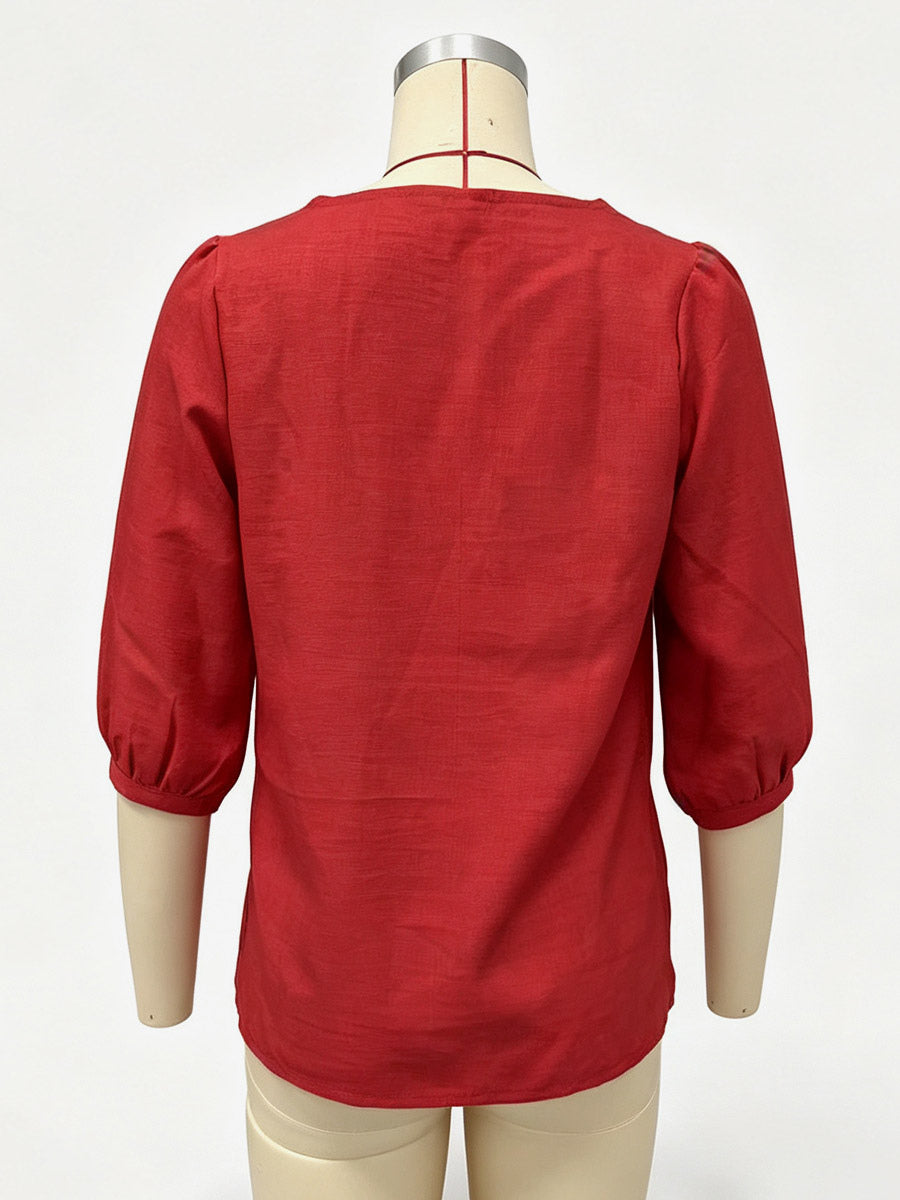 Square-Neck Blouse with Puff Sleeves in White – photo 8