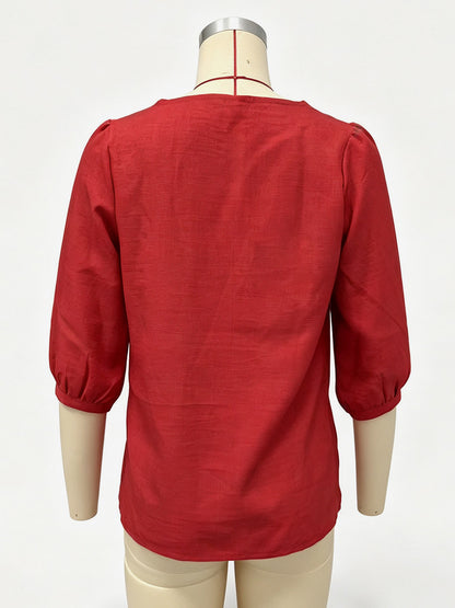Square-Neck Blouse with Puff Sleeves in White – photo 8